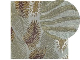 Wool Area Rug 200x200cm Plant Motif