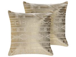 Set of 2 Cotton Cushions Geometric Pattern 50x50cm Gold