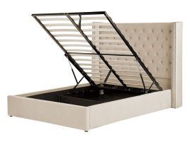 Velvet EU Double Size Ottoman Bed Beige LUBBON