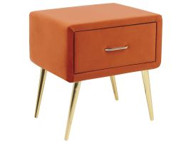 1 Drawer Velvet Bedside Table Orange