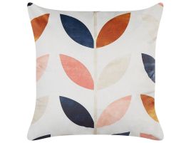 Velvet Cushion Leaf Pattern 45x45cm Off - White