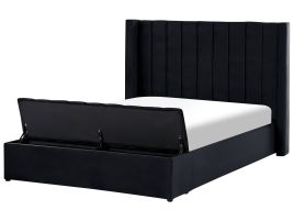 Velvet EU Double Size Bed with Storage Bench Black NOYERS