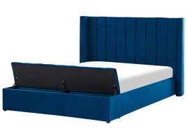 Velvet EU King Size Bed with Storage Bench Blue NOYERS