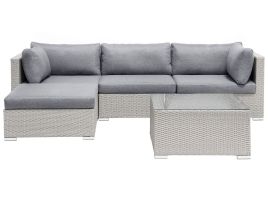 Right Hand 4 Seater PE Rattan Garden Modular Corner Sofa Set Grey SANO II