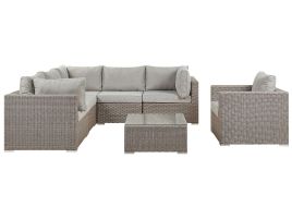 Right Hand 6 Seater PE Rattan Garden Lounge Set Taupe CONTARE