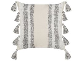 Tufted Cotton Cushion with Tassels 45x45cm Beige and Grey