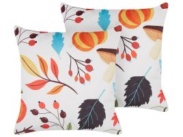 Set of 2 Velvet Cushions Autumn Motif 45x45cm Off - White