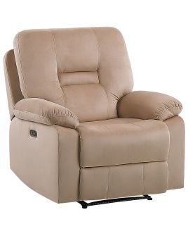 Velvet LED Electric Recliner Chair with USB Port Beige BERGEN