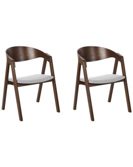 Set of 2 Dining Chairs Dark Wood and Grey YUBA