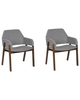 Set of 2 Fabric Dining Chairs Dark Wood and Grey ALBION