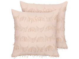 Set of 2 Cushions with Tassels 45x45cm Pink