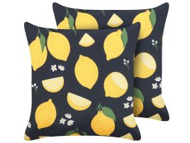 Set of 2 Cushions Lemon Motif 45x45cm Black and Yellow