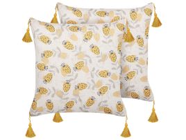 Set of 2 Cushions Flower Pattern 45x45cm Yellow and Beige