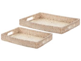 Set of 2 Rattan Decorative Trays Natural