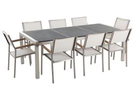 8 Seater Garden Dining Set Black Granite Triple Plate Top with White Chairs GROSSETO