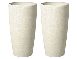 Set of 2 Plant Pots Stone 31 x 31 x 58 cm Beige ABDERA
