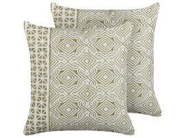 Set of 2 Cotton Cushions Oriental Pattern 45x45cm Green and White