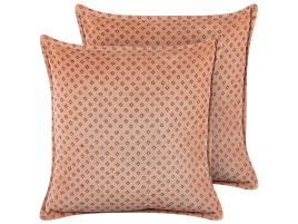 Set of 2 Velvet Cushions Diamond Pattern 45x45cm Pink