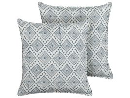 Set of 2 Cotton Cushions Oriental Pattern 45x45cm Blue and White