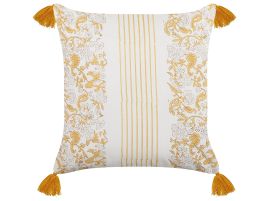 Cotton Cushion Flower Pattern 45x45cm Yellow and White