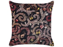 Velvet Cushion with Botanical Pattern 45x45cm Black and Pink