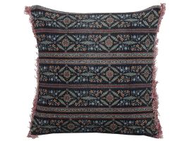 Velvet Fringed Cushion with Flower Pattern 45x45cm Multicolour