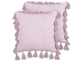 Set of 2 Cotton Cushions with Tassels 45x45cm Pink