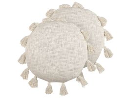 Set of 2 Cotton Cushions with Tassels 45cm Beige