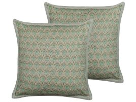 Set of 2 Cotton Cushions Leaf Pattern 45x45cm Green