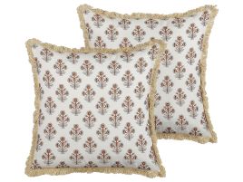 Set of 2 Cotton Cushions Flower Pattern 45x45cm White