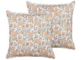 Set of 2 Cotton Cushions Flower Pattern 45x45cm Multicolour