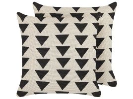 Set of 2 Cotton Cushions Triangle Pattern 45x45cm Beige and Black