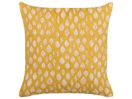 Cotton Cushion Leaf Pattern 45x45cm Yellow