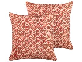 Set of 2 Cotton Cushions Geometric Pattern 45x45cm Red