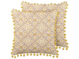 Set of 2 Cotton Cushions Floral Pattern 45x45cm Yellow