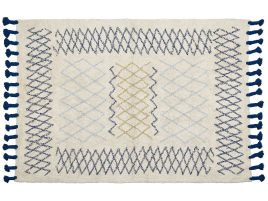 Cotton Area Rug 160x230cm Beige and Blue
