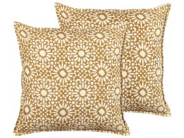 Set of 2 Cotton Cushions Geometric Pattern 45x45cm Beige