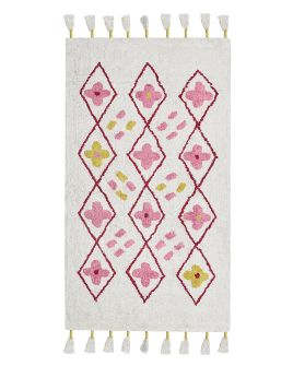 Cotton Kids Area Rug 80x150cm White and Pink