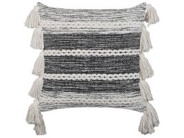 Cotton Cushion with Tassels 45x45cm Black and White