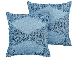Set of 2 Tufted Cotton Cushions 45x45cm Blue