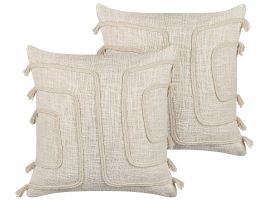 Set of 2 Cotton Cushions Abstract Pattern 45x45cm Beige