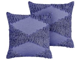 Set of 2 Tufted Cotton Cushions 45x45cm Violet