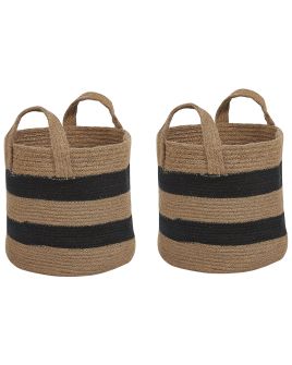 Set of 2 Jute Baskets Beige and Black