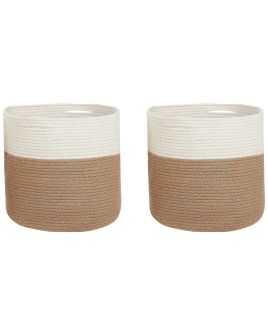Set of 2 Cotton Baskets Beige and White