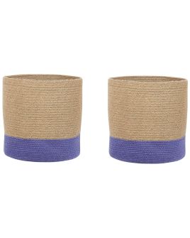 Set of 2 Jute Baskets Beige and Violet