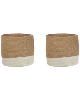 Set of 2 Jute Baskets Beige and White