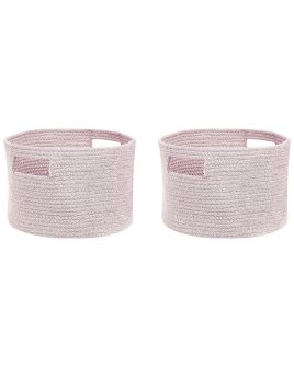 Set of 2 Cotton Baskets Pastel Pink