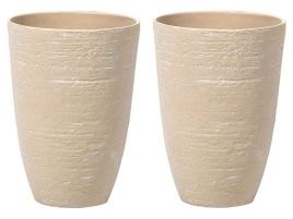 Set of 2 Plant Pots 35 x 35 x 50 cm Beige CAMIA