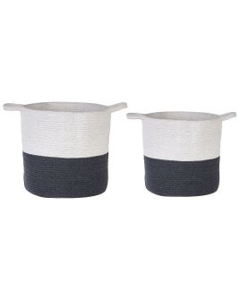 Set of 2 Cotton Baskets White and Black
