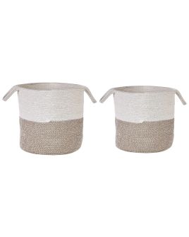 Set of 2 Cotton Baskets White and Beige
